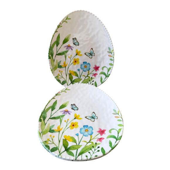 Spring Gatherings Floral Easter Egg Shaped Melamine Salad Plates 8" Set of 4 New - Picture 8 of 15